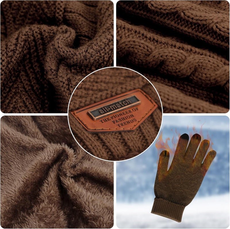 MAYLISACC Winter Knit Beanie Hat Neck Warmer Scarf and Touch Screen Gloves Set 3 Pcs Fleece Lined Skull Cap for Men Women - Image 3